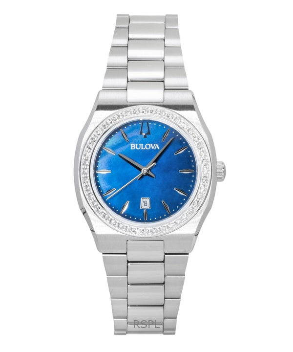 Orologio da donna Bulova Surveyor in acciaio inossidabile con dettagli in diamanti e quadrante in madreperla blu al quarzo 96R246