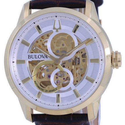 Bulova Classic Sutton Skeleton quadrante bianco cinturino in pelle automatico 97A138 orologio da uomo