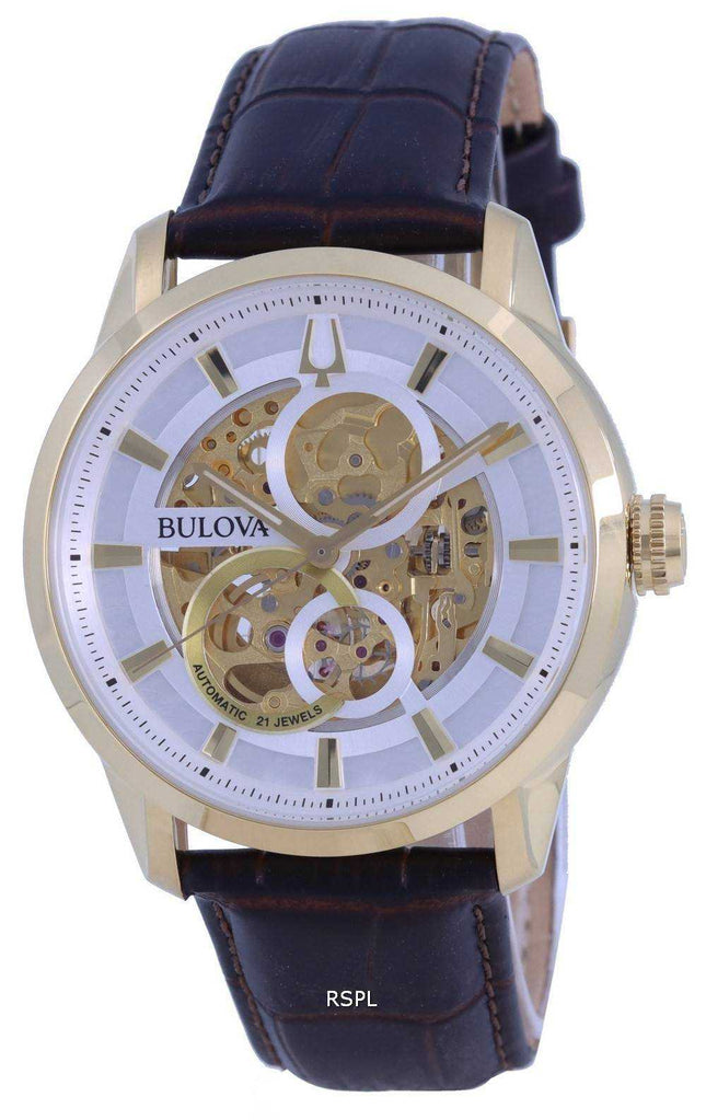 Bulova Classic Sutton Skeleton quadrante bianco cinturino in pelle automatico 97A138 orologio da uomo