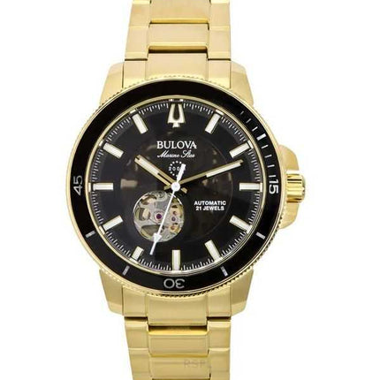 Orologio da uomo Bulova Marine Star in acciaio inossidabile color oro con quadrante nero, automatico, subacqueo, 97A174, 200 m