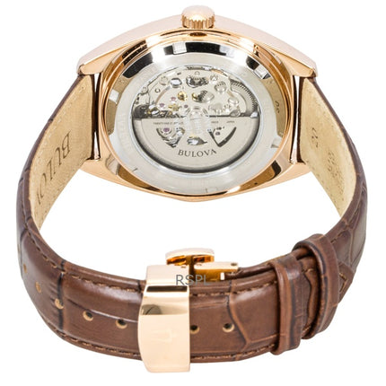 Orologio da uomo Bulova Surveyor con cinturino in pelle, quadrante scheletrato argentato e movimento automatico 97A175