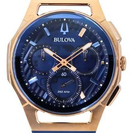 Orologio da uomo Bulova Marc Anthony CURV Cronografo Cinturino in gomma Quadrante blu Quarzo 97A185
