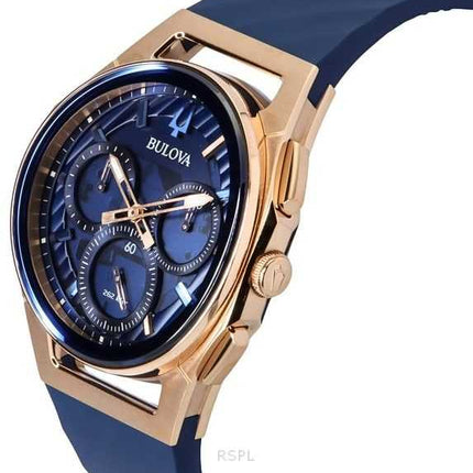 Orologio da uomo Bulova Marc Anthony CURV Cronografo Cinturino in gomma Quadrante blu Quarzo 97A185