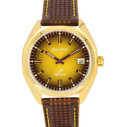 Orologio da uomo Bulova Jet Star con cinturino in pelle e quadrante color oro al quarzo 97B214