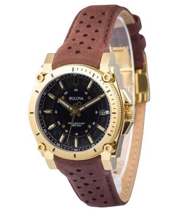 Orologio da uomo Bulova Icon Precisionist cinturino in pelle quadrante nero al quarzo 97B216 100M