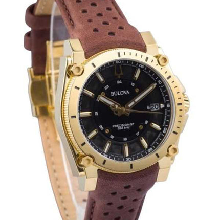 Orologio da uomo Bulova Icon Precisionist cinturino in pelle quadrante nero al quarzo 97B216 100M