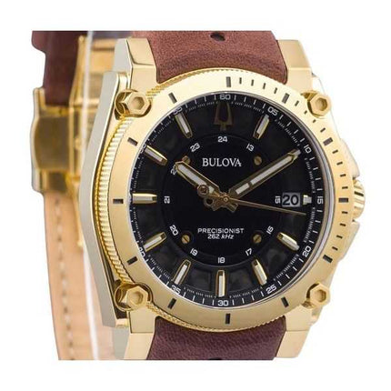 Orologio da uomo Bulova Icon Precisionist cinturino in pelle quadrante nero al quarzo 97B216 100M