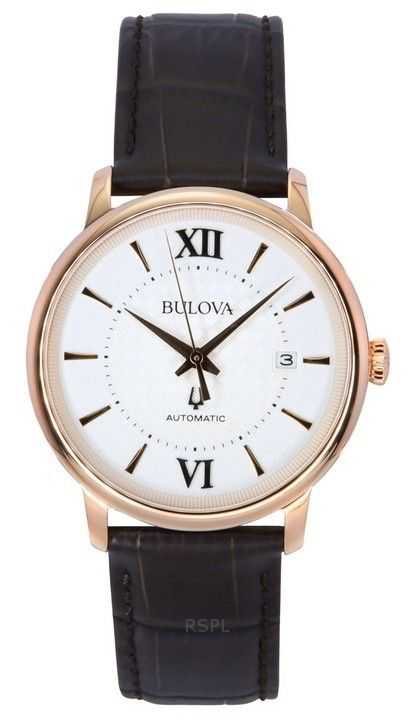Orologio da uomo Bulova Hudson cinturino in pelle quadrante argento automatico 97B225