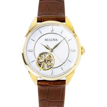 Orologio da donna Bulova Sutton con cinturino in pelle, quadrante in madreperla e cuore aperto, automatico, 97L179