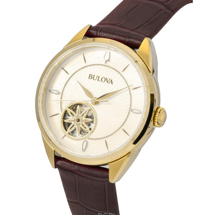 Orologio da donna Bulova Sutton con cinturino in pelle, quadrante in madreperla e cuore aperto, automatico, 97L179