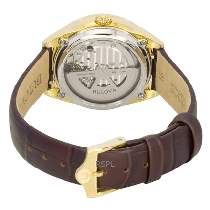 Orologio da donna Bulova Sutton con cinturino in pelle, quadrante in madreperla e cuore aperto, automatico, 97L179