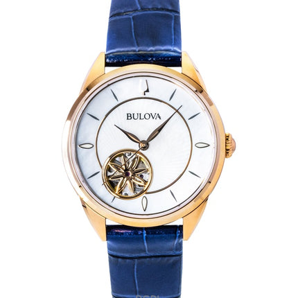 Orologio da donna Bulova Sutton con cinturino in pelle, quadrante in madreperla e cuore aperto, automatico, 97L180