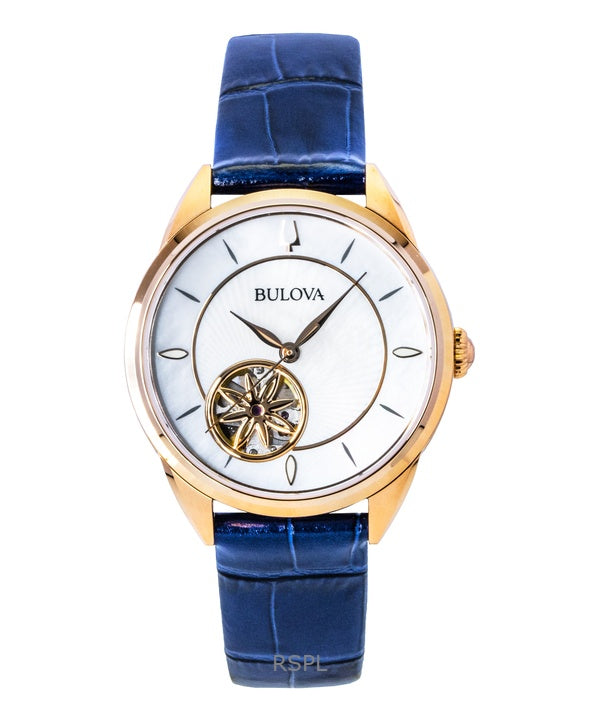 Orologio da donna Bulova Sutton con cinturino in pelle, quadrante in madreperla e cuore aperto, automatico, 97L180