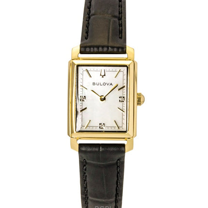 Orologio da donna Bulova Sutton con cinturino in pelle, quadrante in madreperla e diamanti, al quarzo, 97P166
