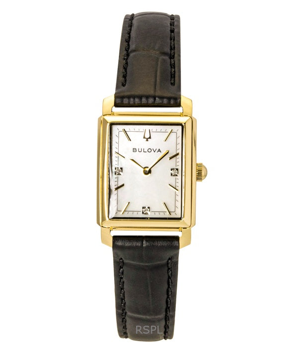 Orologio da donna Bulova Sutton con cinturino in pelle, quadrante in madreperla e diamanti, al quarzo, 97P166