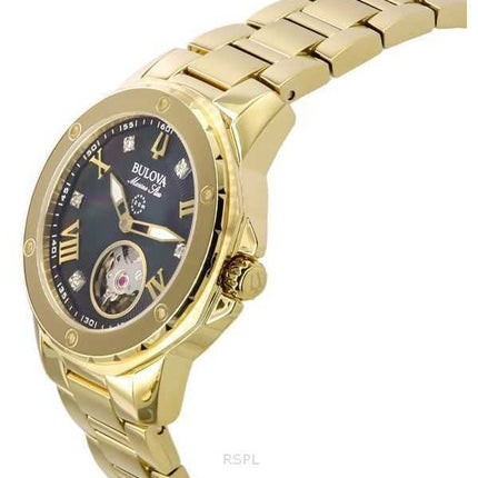 Orologio da donna Bulova Marine Star in acciaio inossidabile color oro con quadrante in madreperla nera automatico 97P171 100M