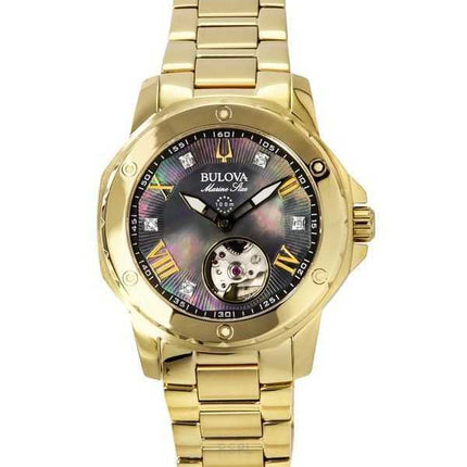 Orologio da donna Bulova Marine Star in acciaio inossidabile color oro con quadrante in madreperla nera automatico 97P171 100M