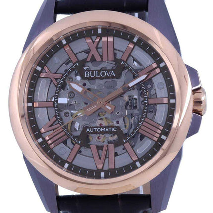 Bulova Classic Skeleton quadrante argento cinturino in pelle automatico 98A165 100M orologio da uomo