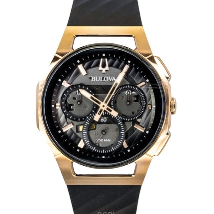 Orologio da uomo Bulova Curv Chronograph con cinturino in gomma e quadrante nero al quarzo 98A185