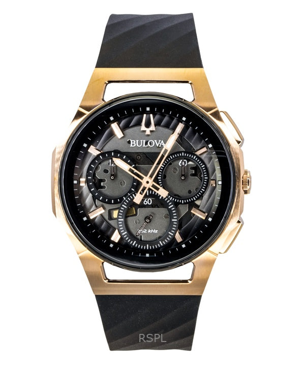 Orologio da uomo Bulova Curv Chronograph con cinturino in gomma e quadrante nero al quarzo 98A185
