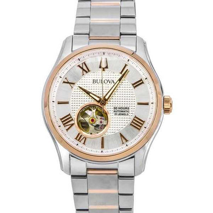 Bulova Wilton Classic Two Tone Stainless Steel Open Heart Silver Dial Automatic 98A213 100M Orologio da uomo