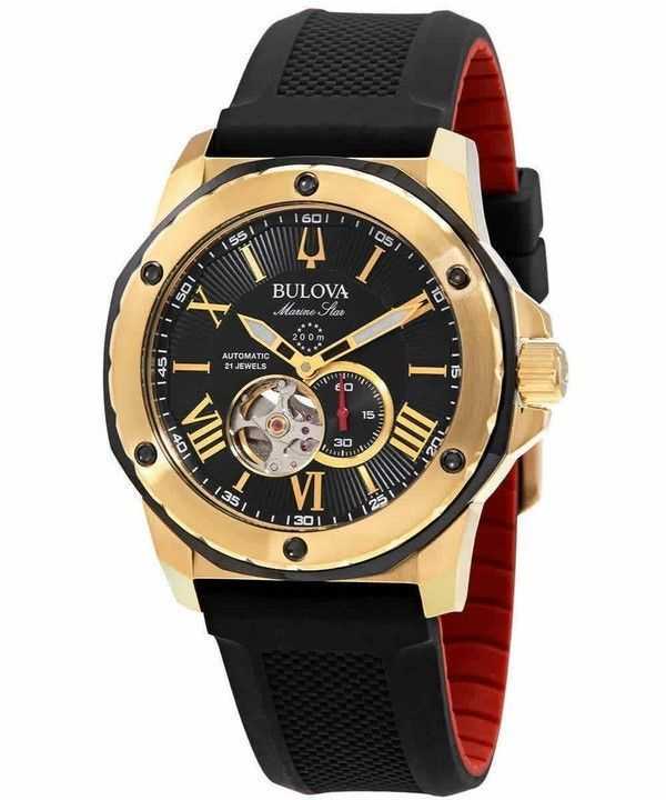Orologio da uomo Bulova Marine Star Open Heart quadrante nero automatico 98A272 200M da uomo