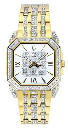 Orologio da uomo Bulova Octava Crystal Accents in acciaio inossidabile color oro con quadrante argentato al quarzo 98A295