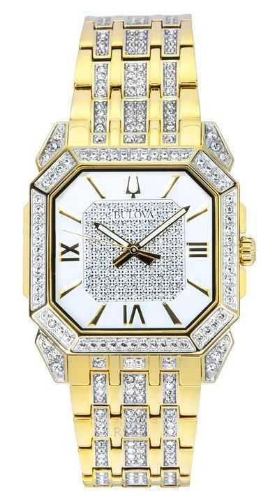 Orologio da uomo Bulova Octava Crystal Accents in acciaio inossidabile color oro con quadrante argentato al quarzo 98A295