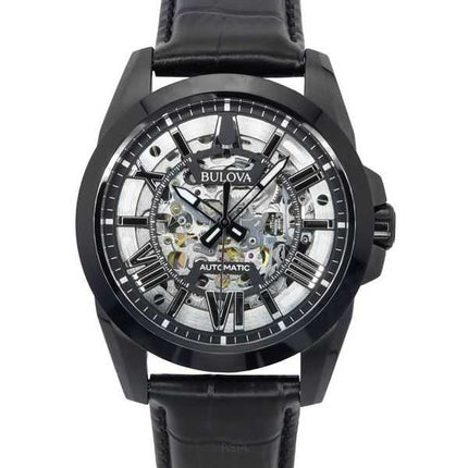 Orologio da uomo Bulova Classic Sutton con cinturino in pelle argento quadrante scheletrato automatico 98A304 100M