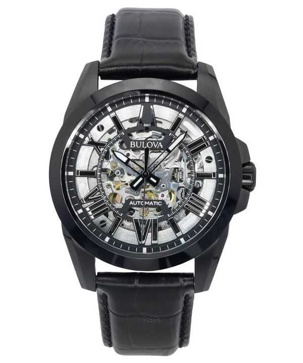 Orologio da uomo Bulova Classic Sutton con cinturino in pelle argento quadrante scheletrato automatico 98A304 100M