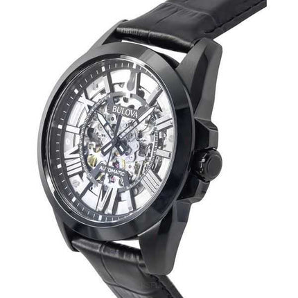 Orologio da uomo Bulova Classic Sutton con cinturino in pelle argento quadrante scheletrato automatico 98A304 100M