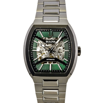 Orologio da uomo Bulova Maquina in acciaio inossidabile con quadrante scheletrato verde automatico 98A321