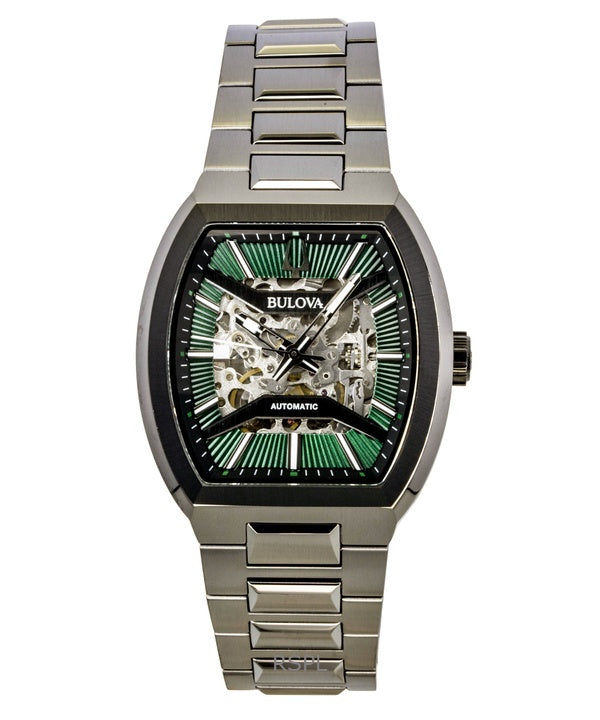 Orologio da uomo Bulova Maquina in acciaio inossidabile con quadrante scheletrato verde automatico 98A321
