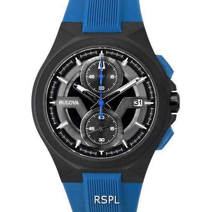 Bulova Maquina cronografo quadrante nero cinturino blu quarzo 98B380 100M orologio da uomo
