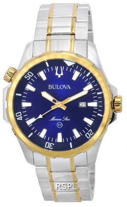Orologio da uomo Bulova Marine Star Two Tone con quadrante blu al quarzo 98B384 100M