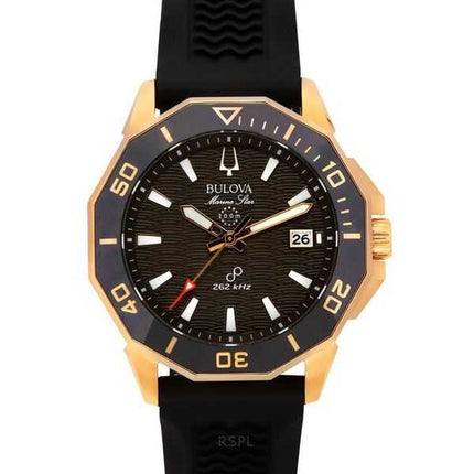 Orologio da uomo Bulova Marine Star con cinturino in silicone nero e quadrante marrone Precisionist Quartz Diver&#39;s 200M 98B4