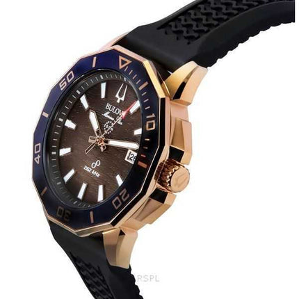 Orologio da uomo Bulova Marine Star con cinturino in silicone nero e quadrante marrone Precisionist Quartz Diver&#39;s 200M 98B4