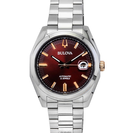 Orologio da uomo Bulova Surveyor in acciaio inossidabile con quadrante bordeaux automatico 98B422