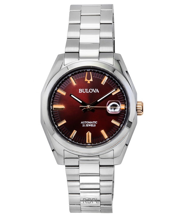 Orologio da uomo Bulova Surveyor in acciaio inossidabile con quadrante bordeaux automatico 98B422