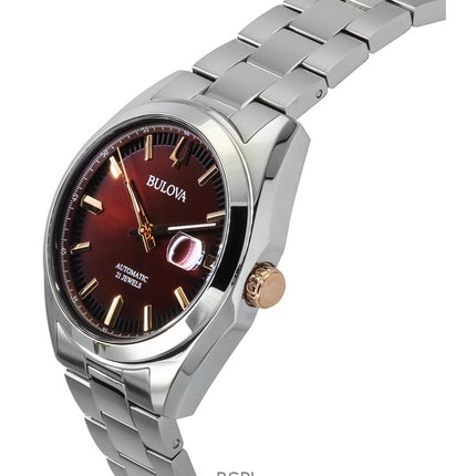 Orologio da uomo Bulova Surveyor in acciaio inossidabile con quadrante bordeaux automatico 98B422