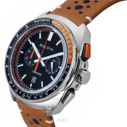 Orologio da uomo Bulova Racer Chronograph cinturino in pelle quadrante nero al quarzo 98B427 100M