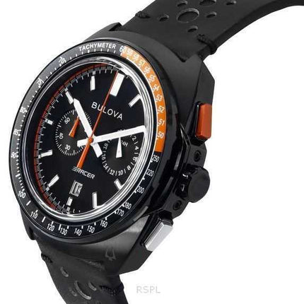 Orologio da uomo Bulova Racer Chronograph cinturino in pelle quadrante nero al quarzo 98B428 100M