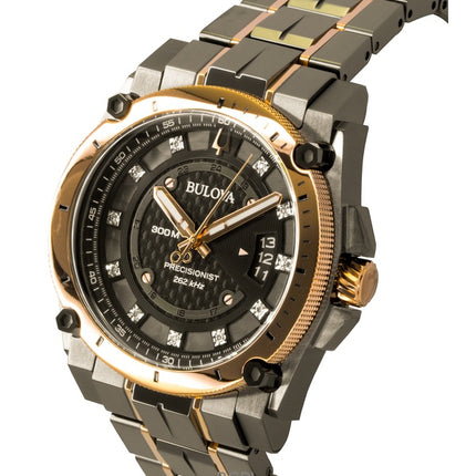 Orologio da uomo Bulova Precisionist Diamond in acciaio inossidabile con quadrante nero, al quarzo, subacqueo, 98D149, 300 m