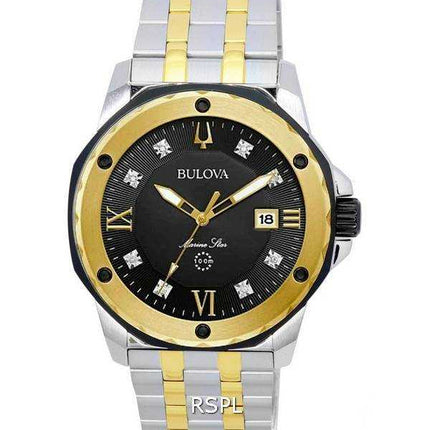 Bulova Marine Star Diamond Accents Quadrante nero Orologio da uomo al quarzo bicolore 98D175 100M