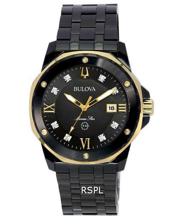 Orologio da uomo Bulova Marine Star Diamond accenti quadrante nero al quarzo 98D176 100M