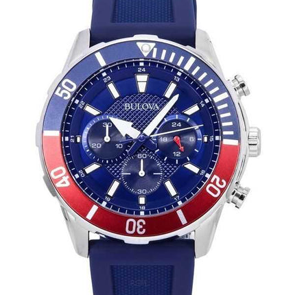 Bulova Sports Cronografo cinturino in silicone quadrante blu quarzo 98K111 100M orologio da uomo con set regalo