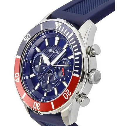 Bulova Sports Cronografo cinturino in silicone quadrante blu quarzo 98K111 100M orologio da uomo con set regalo