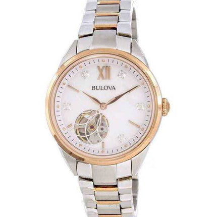 Bulova Orologio da donna automatico con quadrante bianco a cuore aperto 98P170