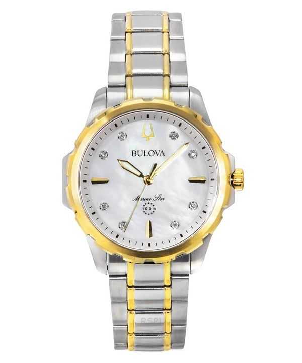 Orologio da donna Bulova Marine Star in acciaio inossidabile bicolore con accenti di diamanti e quadrante in madreperla al quarz