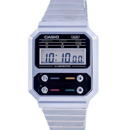 Orologio da uomo Casio vintage digitale in acciaio inossidabile A100WE-1A A100WE-1